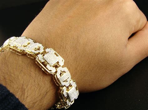 new_york_jewels: 10K MENS YELLOW GOLD SI PAVE DIAMOND BRACELET 7.0 CT