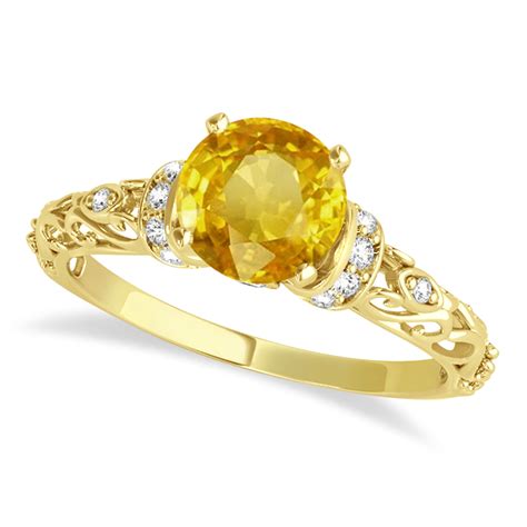 Yellow Sapphire Diamond Antique Engagement Ring 18k Yellow Gold 1.12ct ...