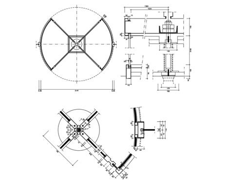 Revolving doors section and installation details dwg file