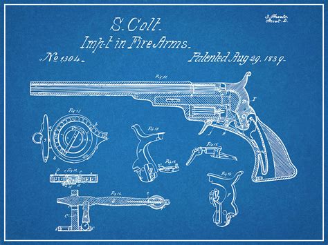 1839 Samuel Colt Paterson Holster Model Revolver Patent Print Blueprint ...