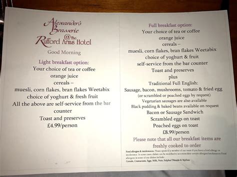 Menu at Rufford Arms Restaurant & Hotel, Scarisbrick