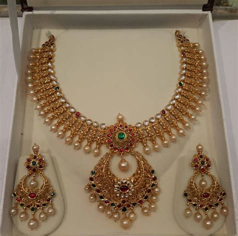 Gold Pearl Necklace Set from Mahalaxmi Jewellers - South India Jewels