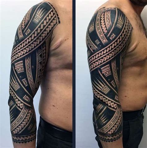 75 Tribal Arm Tattoos For Men - Interwoven Line Design Ideas