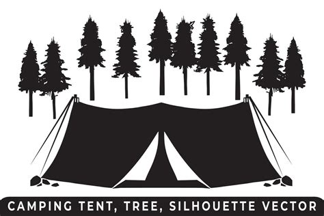 Camping tent silhouette vector, Tent and tree vector, Campsite ...