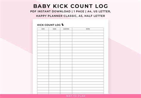 Fetal kick count chart. Baby kick count tracker. Printable | Etsy