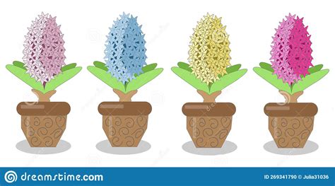 Set of Colorful Hyacinths in Pots Stock Vector - Illustration of nature ...