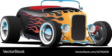 Custom hot rod roadster car with flames Royalty Free Vector