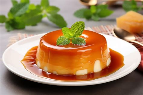 Premium AI Image | Caramel flan with caramel sauce tasty dessert background