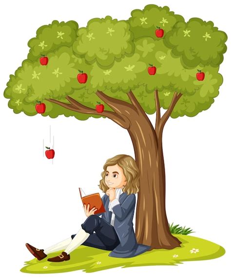 Free Vector | Sir Isaac Newton sitting down under the apple tree ...