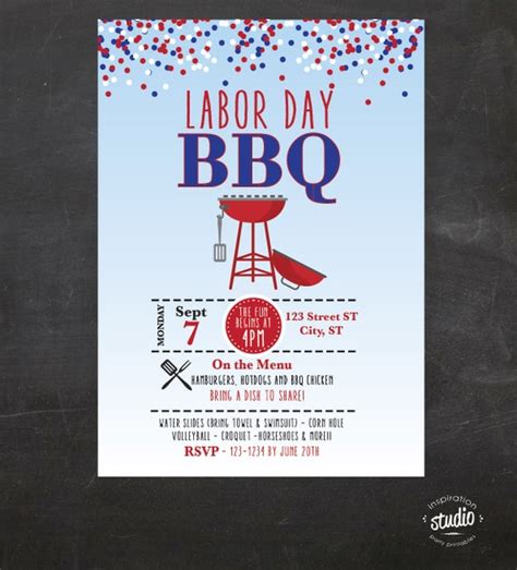 Labor Day BBQ Invitation - Confetti Celebration Custom Printable - Red ...