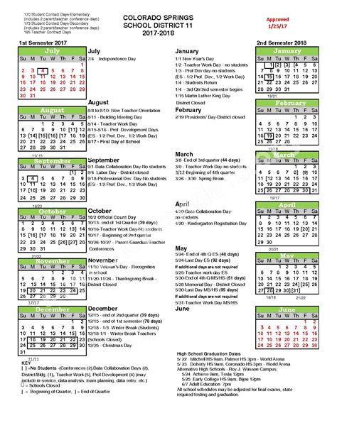 2017 - 2018 District Calendar | Colorado Springs School District 11 ...