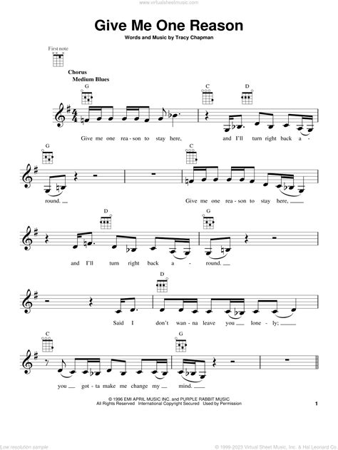 Chapman - Give Me One Reason sheet music for ukulele [PDF]