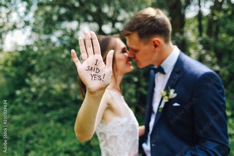 Funny wedding picture.Bride and groom. I sad yes Stock Photo | Adobe Stock