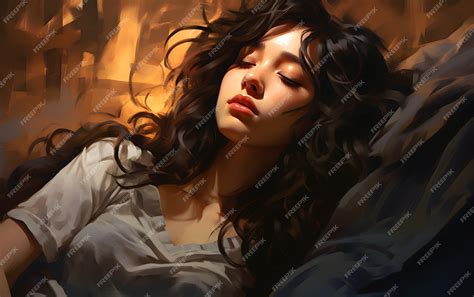 Premium AI Image | young woman sleeping on her bed digital painting