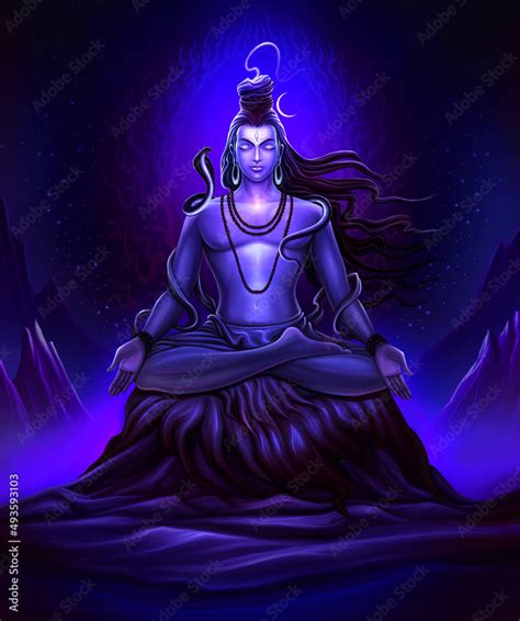 Lord Shiva(Hindu God) meditating on the rocks of Himalaya Stock ...