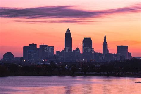 Skyline of Cleveland in Ohio on the Sunset Stock Image - Image of ...