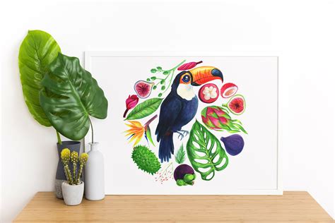 Tropical Fruit Clipart Food Clip Art Tropical Birds Watercolor - Etsy