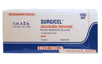 Surgicel 0.5x2 Inch Absorbable Hemostat Dressing Ethicon 1955- Box/12