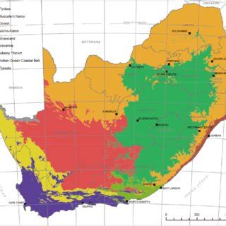 Map of nine biomes in South Africa: Fynbos, Succulent Karoo, Desert ...