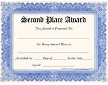 Free Printable Second Place Award Certificates