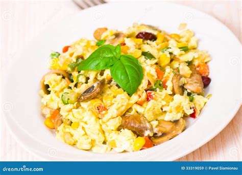 Scrambled Eggs with Mushrooms and Vegetables Stock Image - Image of ...