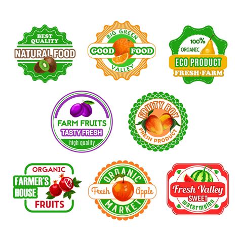 Fruit labels for eco farm food and juice design 13061377 Vector Art at ...