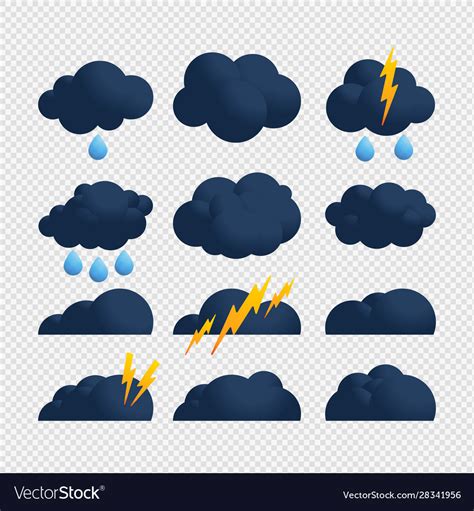 Storm cloud bolt icon set flat Royalty Free Vector Image