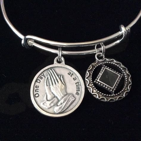 Serenity Prayer NA Silver Expandable Charm Bracelet Adjustable Silver ...