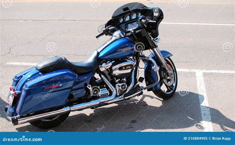 A Blue Harley Davidson Motorcycle Waits for Its Owner. Editorial Image ...