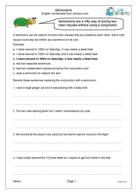 Semicolons - Sentences and Punctuation by URBrainy.com