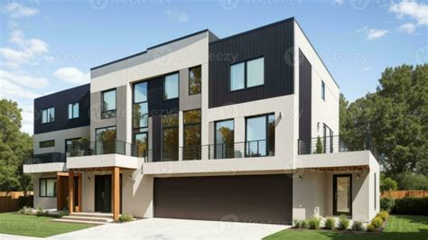 Modern modular private townhouses. Residential architecture exterior ...