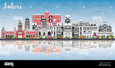 Indore India City Skyline with Gray Buildings, Blue Sky and Reflections ...