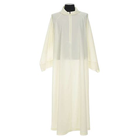 Liturgical alb with false hood in ivory polyester | online sales on ...