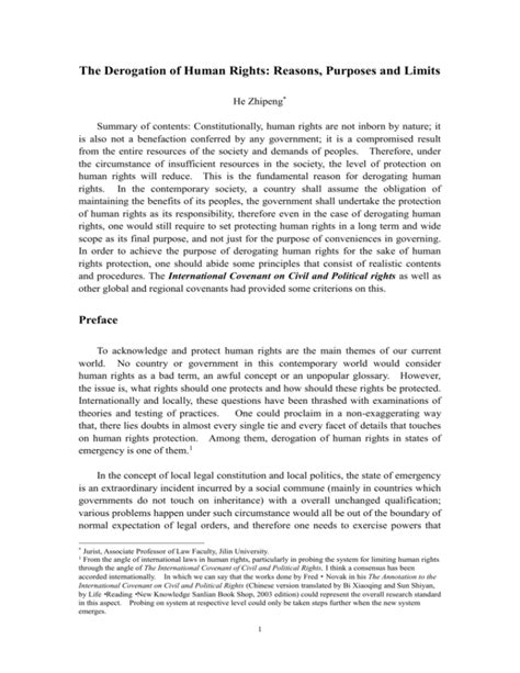 The Limitation of Human Rights: Reasons, Purposes