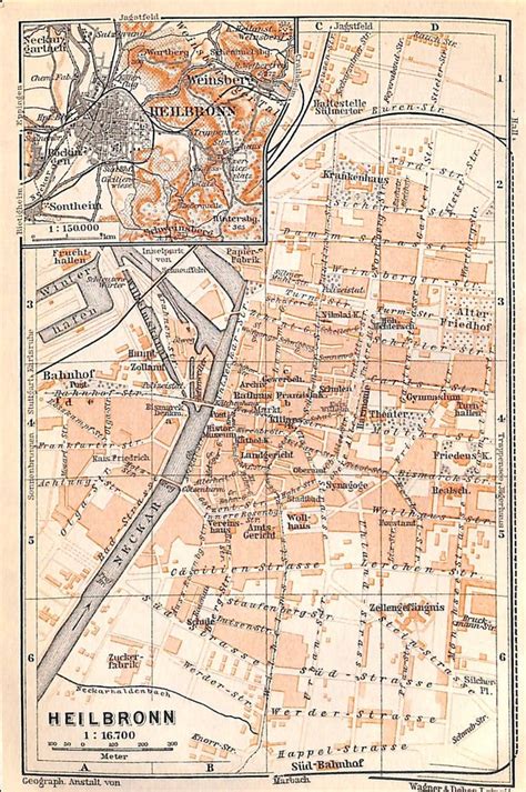 Heilbronn Germany, Antique Map 1910, Matted 8x10"