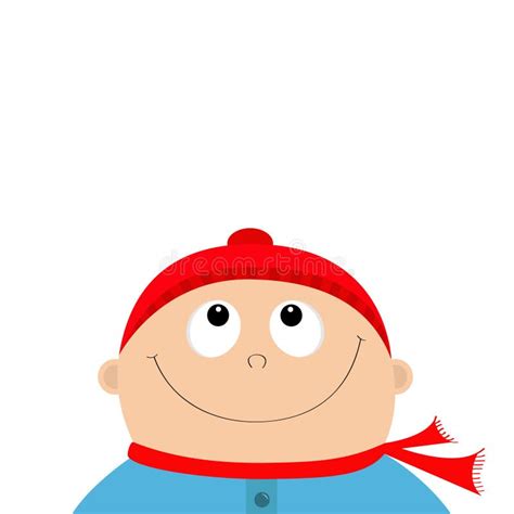 Baby Boy Wearing Red Hat and Scarf. Kid Face Looking Up. Cute Cartoon ...