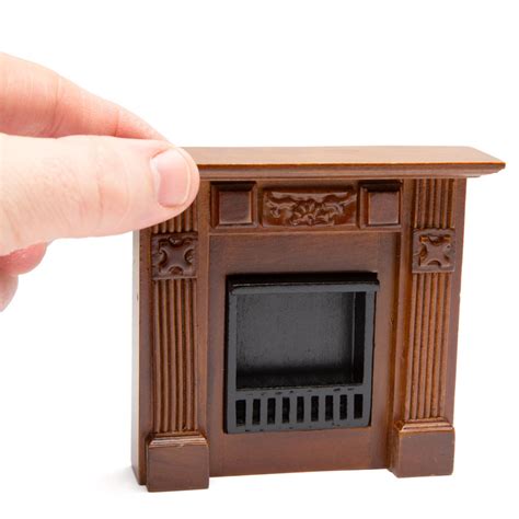 Dollhouse Miniature Walnut Elizabeth Fireplace - Living Room Miniatures ...