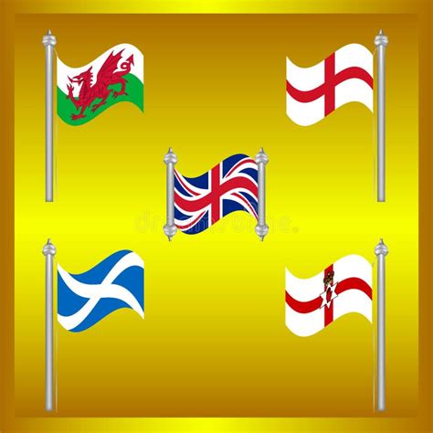 Flying Flag of Country in United Kingdom Isolate on Golden Frame Stock ...