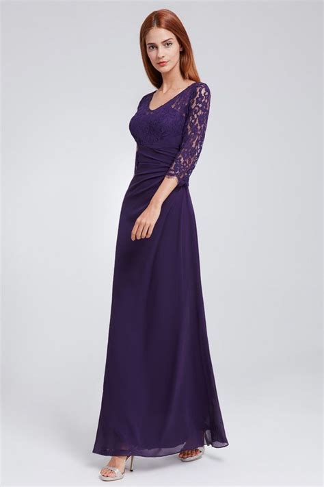 Dark Purple Lace 3/4 Sleeve Long Evening Dress - $56 #EP08861DP ...