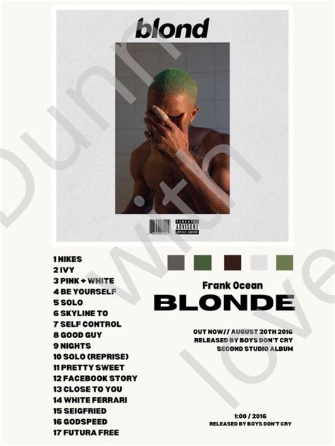 Frank Ocean Blonde Album Poster Daxcyprus - buickcafe.com