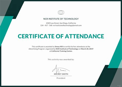 Template For Certificate Of Attendance