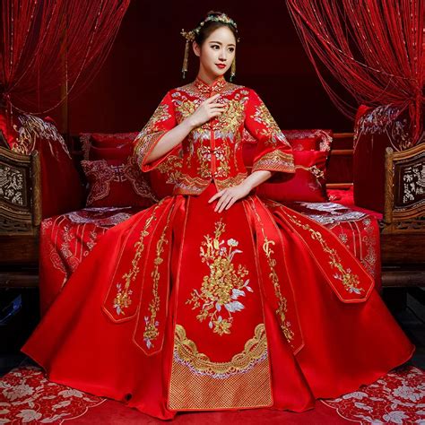 Red-Wedding-dress-traditional-chinese-Qipao-National-Costume-Womens ...