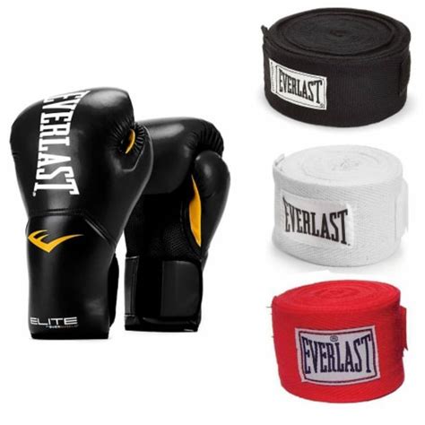 Everlast Black Elite ProStyle Boxing Gloves 12 Oz & 120-Inch Hand Wraps ...