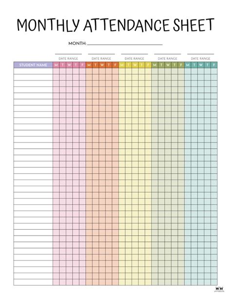 Attendance Sheets 50 FREE Printables Printabulls, 52% OFF