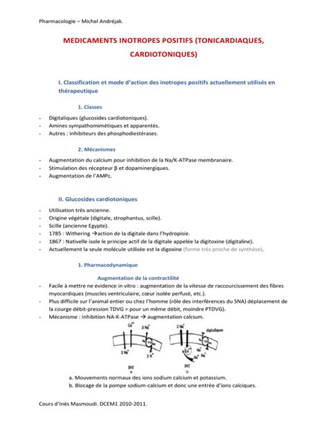 I. Classification et mode d`action des inotropes positifs actuellement