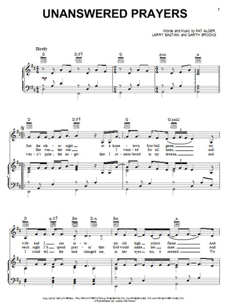 Unanswered Prayers sheet music by Garth Brooks (Piano, Vocal & Guitar ...