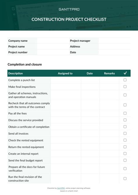 Key Stages of Construction Project Checklist