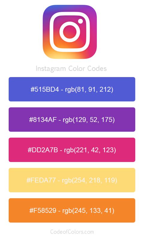 Instagram Colors - Hex and RGB Color Codes