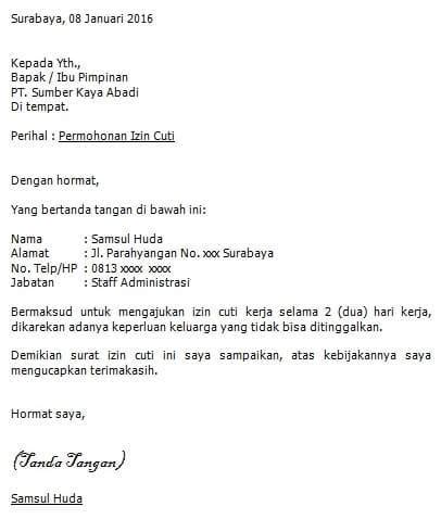 √ 20+ Contoh surat izin tidak masuk kerja untuk berbagai keperluan ...