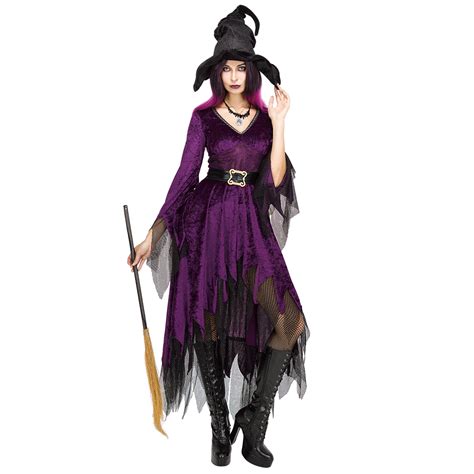 Women Witch Costume Sorceress Dress with Wizard Hat for Halloween ...